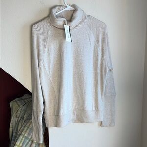 Evereve Soft‎ Cream Beige Ivy Mixed Rib Cowl Neck Sweater M